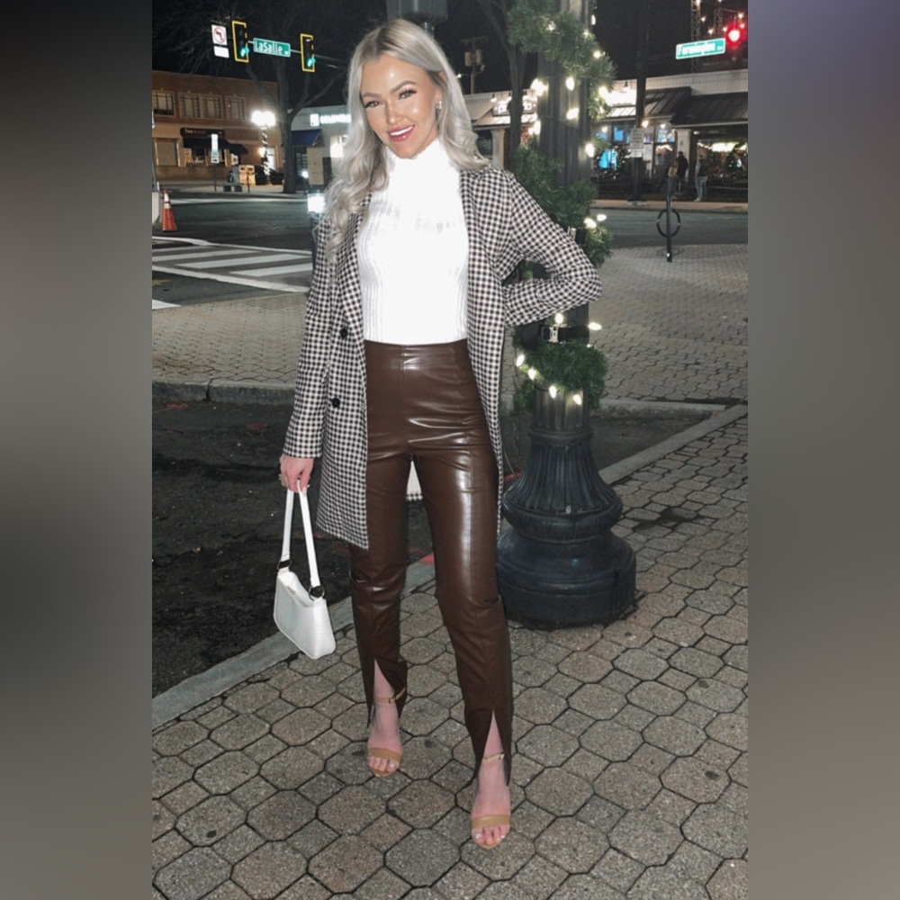 High waist split hem pleather pants